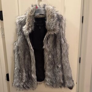 White House Black Market Faux Fur Vest in Gray and Black